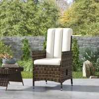 Outsunny Wicker Outdoor Recliner Chair, Wicker Reclining Patio Chair with Adjustable Backrest and Cushion, Cream White(m-9)