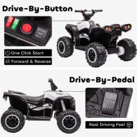 Aosom 12V Kids ATV Quad Car with Forward & Backward Function, Four Wheeler for Kids with Wear-Resistant Wheels, Music, Up to 3.7 MPH, Electric Ride-on ATV for Toddlers Ages 3+ Years Old, White(m-7)