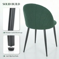 HOMCOM Modern Dining Chairs Set of 4, Upholstered Dining Room Chairs with Metal Legs, Shell Backrest, Padded Seat, Green(m-6)