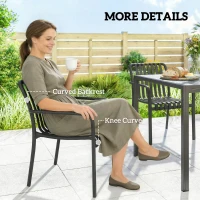 Outsunny Stackable Patio Chairs Set of 4, Outdoor Dining Chairs with Slatted Seat, Curved Backrest, Armrests, Black(m-9)