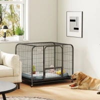 PawHut 43 Inch Heavy Duty Dog Crate, Extra Large Metal Dog Cage with Lockable Wheels and Removable Tray(m-1)