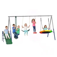 Qaba 5-in-1 Kids Swing Set with Slide, Swings and Glider for Backyard, 770lbs Capacity, for Ages 3-8, Multicolour(m-11)