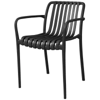 Outsunny Stackable Patio Chairs Set of 4, Outdoor Dining Chairs with Slatted Seat, Curved Backrest, Armrests, Black(m-2)