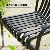 Outsunny Stackable Patio Chairs Set of 4, Outdoor Dining Chairs with Slatted Seat, Curved Backrest, Armrests, Black(m-6)