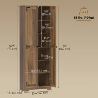 HOMCOM 67" Farmhouse Pantry Cabinet with 2 Doors, Tall Storage Cabinet with Adjustable Shelves, Brown Wood Grain(m-3)