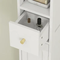 HOMCOM Tall Bathroom Cabinet, Modern Slim Bathroom Storage with Arched Doors, Drawer and Open Shelf, Narrow Storage, White(m-10)