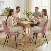 HOMCOM Modern Dining Chairs Set of 4, Upholstered Dining Room Chairs with Metal Legs, Shell Backrest, Padded Seat, Pink(m-1)