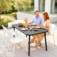 Outsunny 47" x 28" Outdoor Dining Table for 4, Rectangular Patio Table with Slatted Top and Rounded Edges, Grey(m-10)