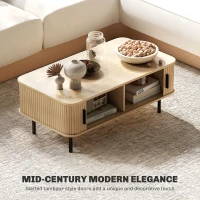 HOMCOM Coffee Table with Storage, Nordic Side Table with Fluted Tambour Sliding Doors and Steel Legs for Living Room, Oak(m-4)