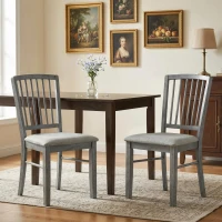 HOMCOM Dining Chairs Upholstered Kitchen Chairs with Rubberwood Legs Set of 2, Rustic Gray(m-2)