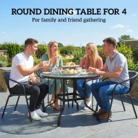 Outsunny 38" Round Patio Table with Umbrella Hole, Tempered Glass Outdoor Dining Table, Black(m-6)