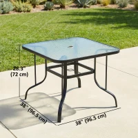 Outsunny Tempered Glass Square Patio Dining Table w/ 2.1" Umbrella Hole for Garden, Balcony, Backyard, 38" x 38" x 28"(m-3)