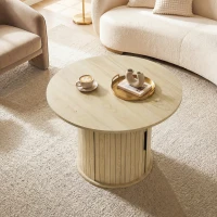 HOMCOM Round Coffee Table, 31.5" Center Table, Natural Wood(m-8)