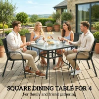 Outsunny Tempered Glass Square Patio Dining Table w/ 2.1" Umbrella Hole for Garden, Balcony, Backyard, 38" x 38" x 28"(m-4)