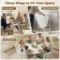HOMCOM Folding Dining Table for 3-6 People, 47" Round Drop Leaf Kitchen Table with Steel Frame, White(m-4)