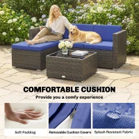 Outsunny 3 Pieces Patio Furniture Set with Cushions, Outdoor PE Rattan Wicker Conversation Corner Sofa Set with Glass Top Table(m-6)