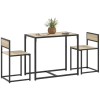 HOMCOM 3-Piece Dining Room Set, Industrial Kitchen Table Set with Rectangular Table and 2 Dining Chairs, Oak(m-11)