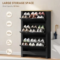 HOMCOM Shoe Storage Cabinet with 3 Flip Drawers and Adjustable Shelves for 12-18 Pairs of Shoes, Black(m-4)