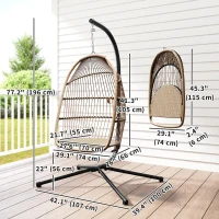 Outsunny Wicker Egg Swing Chair with Stand, Foldable Hanging Egg Chair with UV Resistant Cushion, Headrest, Beige(m-3)