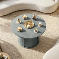 HOMCOM Round Coffee Table, 31.5" Center Table, Cement Grey(m-10)