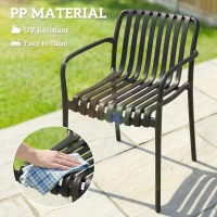 Outsunny Stackable Patio Chairs Set of 4, Outdoor Dining Chairs with Slatted Seat, Curved Backrest, Armrests, Black(m-7)