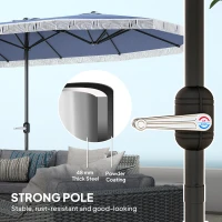 Outsunny 15ft Rectangle Patio Umbrella UPF30+ Extra Large Outdoor Umbrella with Fringe and Crank Handle, Dark Blue(m-6)
