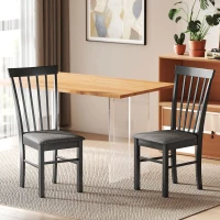 HOMCOM Wooden Dining Chairs Set of 2, Farmhouse Upholstered Kitchen Chairs with Rubber Wood Frame, Black and Gray(m-10)