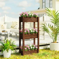 Outsunny 3-Tier Wooden Raised Garden Bed with Legs, 23.6" x 9.8" x 47.2" Elevated Planter Box with Drainage Holes and Bed Liner(m-1)