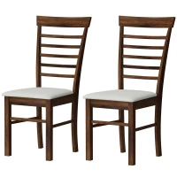 HOMCOM Wooden Dining Chairs Set of 2, Farmhouse Upholstered Kitchen Chairs with Rubber Wood Frame, Dark Brown and Beige(m-1)
