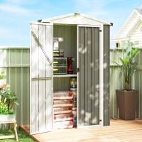 Outsunny Outdoor Storage Shed Apex Roof Metal Garden Shed with Shelf for Backyard, Light Grey(m-1)