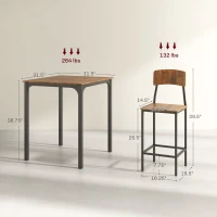 HOMCOM 3 Piece Pub Table and Chairs, Small Kitchen Table and Chairs, Square Dining Table with 2 Stools, Walnut and Black(m-3)