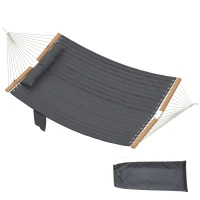 Outsunny Outdoor Hammock Padded Camping Hammock with Pillow & Spreader Bars 200 x 140 cm Grey(m-11)