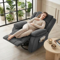 HOMCOM Recliner Massage Armchair with Heat, Oversized Swivel Rocker with Footrest, Remote and Side Pockets, Gray(m-2)