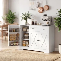 HOMCOM Sideboard Buffet Cabinet, Farmhouse Coffee Bar Cabinet with Door Shelves, Adjustable Shelves, Drawer, Barn Doors, White(m-1)