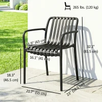 Outsunny Stackable Patio Chairs Set of 4, Outdoor Dining Chairs with Slatted Seat, Curved Backrest, Armrests, Black(m-3)