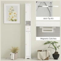 HOMCOM Tall Bathroom Cabinet, Modern Slim Bathroom Storage with Arched Doors, Drawer and Open Shelf, Narrow Storage, White(m-7)