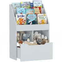 HOMCOM Kids Bookcase Multi-Shelf Book Rack with Mobile Drawer for Books, Toy , Gray(m-1)