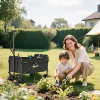 Outsunny Small Collapsible Folding Garden Cart, Heavy Duty Lawn Wagon with Universal Wheels and Adjustable Handle, Black(m-8)