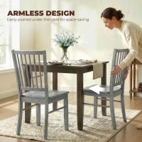 HOMCOM Dining Chairs Set of 2 Ergonomic Solid Wood, Armless Kitchen Chairs with Rubberwood Legs, Rustic Gray(m-7)