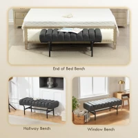 HOMCOM Bedroom Bench PU Leather End of Bed Bench with Cylindrical Seat and Metal Legs for Bedroom Living Room Hallway Black(m-6)