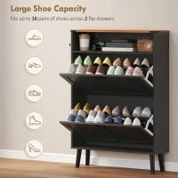 HOMCOM Shoe Storage Cabinet with 2 Flip Drawers, Farmhouse Narrow Shoe Cabinet, Holds Up to 16 Pairs, Black(m-5)