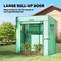 Outsunny Walk-in Tomato Greenhouse Lean-to Green House with Reinforced PE Cover, Roll-up Door, Mesh Windows, Green(m-5)