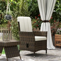 Outsunny Wicker Outdoor Recliner Chair, Wicker Reclining Patio Chair with Adjustable Backrest and Cushion, Cream White(m-8)