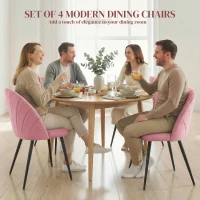 HOMCOM Modern Dining Chairs Set of 4, Upholstered Dining Room Chairs with Metal Legs, Shell Backrest, Padded Seat, Pink(m-4)