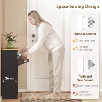 HOMCOM Shoe Storage Cabinet with 2 Flip Drawers and Adjustable Shelves for 8–12 Pairs of Shoes, Black(m-4)