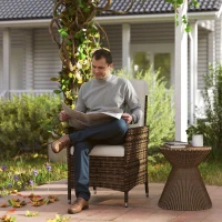 Outsunny Wicker Outdoor Recliner Chair, Wicker Reclining Patio Chair with Adjustable Backrest and Cushion, Cream White(m-1)