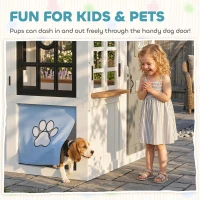 Qaba Outdoor Playhouse, Wooden Kids Playhouse with Dog Door, Cookware, Blackboard, Bench, Doorbell for Ages 2+(m-7)