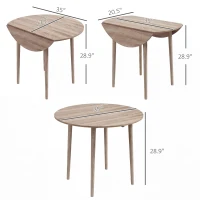 HOMCOM Folding Dining Table, Round Drop Leaf Kitchen Table for Small Spaces with Wood Legs, Oak Color(m-3)