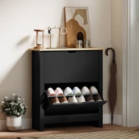 HOMCOM Shoe Storage Cabinet with 2 Flip Drawers and Adjustable Shelves for 8–12 Pairs of Shoes, Black(m-1)