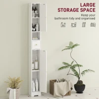 HOMCOM Tall Bathroom Cabinet, Modern Slim Bathroom Storage with Arched Doors, Drawer and Open Shelf, Narrow Storage, White(m-4)